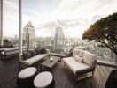 Stylish rooftop terrace with modern seating and city view