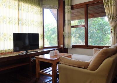 Two bedroom fully furnished house for rent in Mae Rim.  Overlooks the mountains and surrounded by mature trees