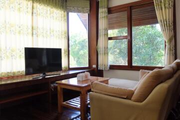 Two bedroom fully furnished house for rent in Mae Rim.  Overlooks the mountains and surrounded by mature trees