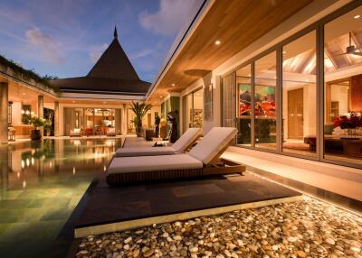 Luxurious outdoor pool area with modern architectural design