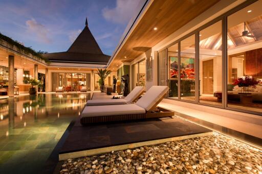 Luxurious outdoor pool area with modern architectural design