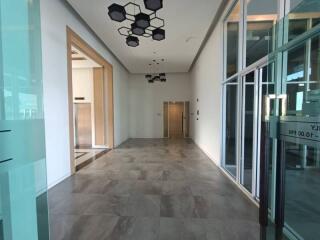 Modern building entrance with glass doors