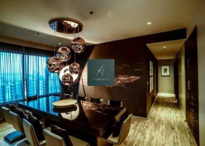 Modern dining room with unique lighting