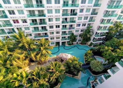 Exterior of residential building with swimming pool