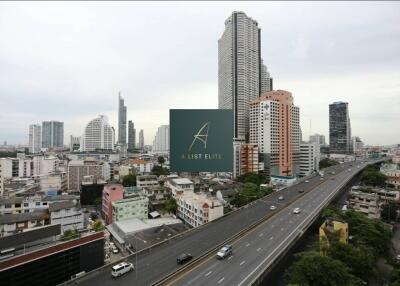 View of city buildings and highway