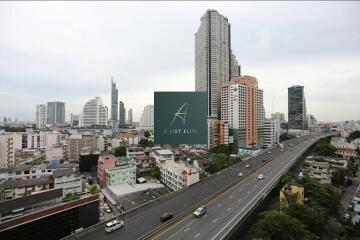 View of city buildings and highway