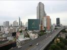 View of city buildings and highway