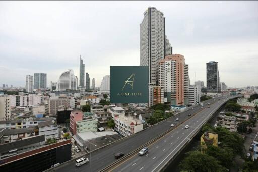 View of city buildings and highway