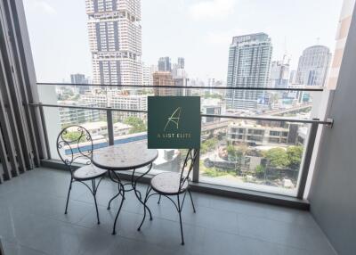 Balcony with a view of the city skyline