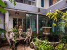 Courtyard with ornamental fountain and sculptures