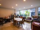 Spacious living room with large windows