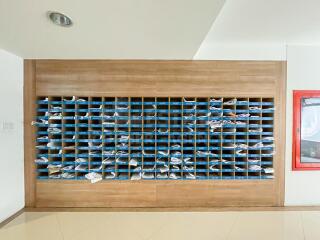 Mailboxes in a building lobby