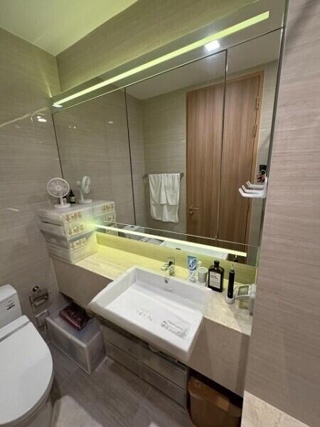 Modern bathroom with large mirror and sink