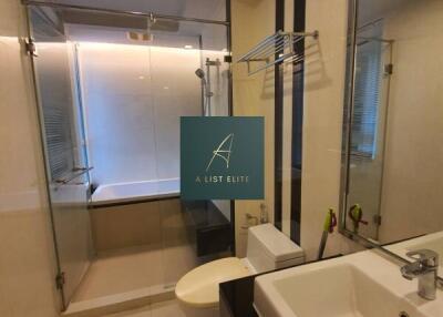 Modern bathroom with glass shower enclosure