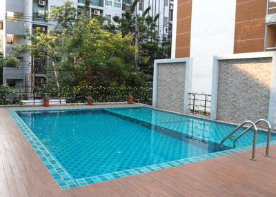 Outdoor swimming pool in residential area