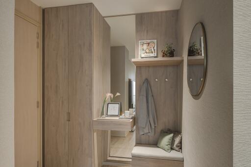 Hallway with wooden accents and decorative items