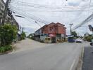 Street view of buildings and a road in an urban area