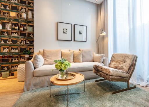 Cozy living room with modern decor and natural light