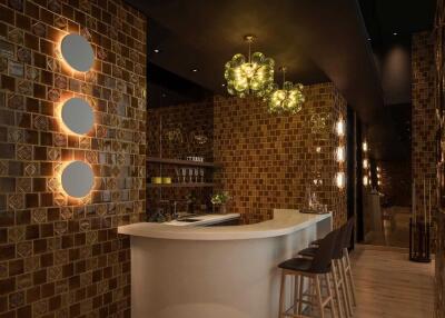 Modern bar area with decorative lighting