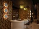 Modern bar area with decorative lighting