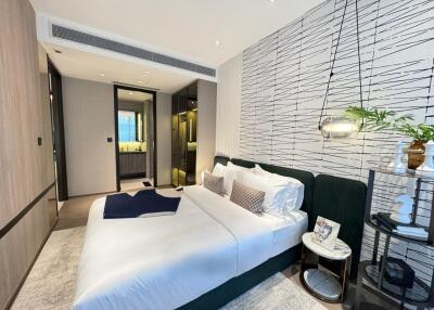 Modern bedroom with contemporary decor and ensuite bathroom