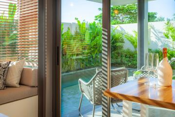 Modern living area with pool view