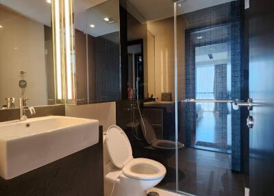 Modern bathroom with glass shower enclosure