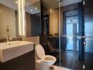 Modern bathroom with glass shower enclosure