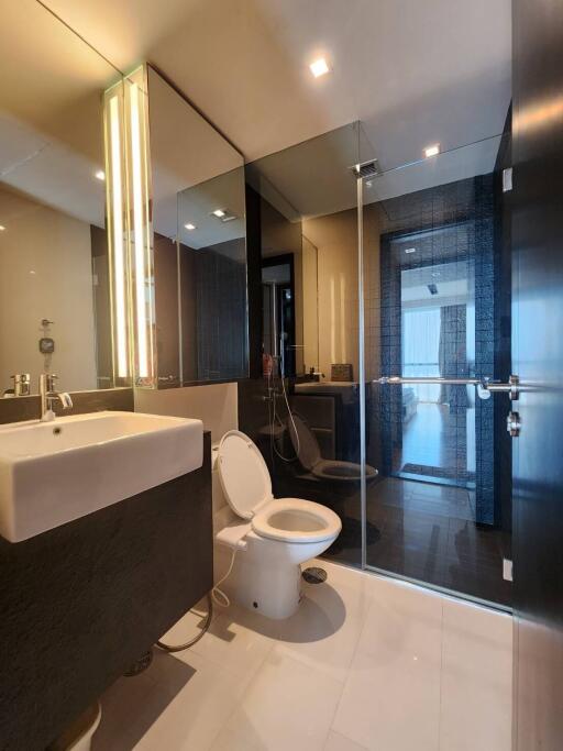 Modern bathroom with glass shower enclosure