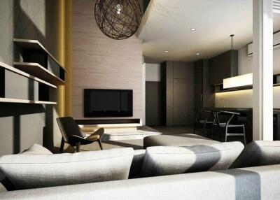 Modern living room with contemporary furniture and wall-mounted TV