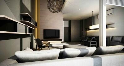 Modern living room with contemporary furniture and wall-mounted TV