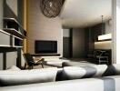 Modern living room with contemporary furniture and wall-mounted TV