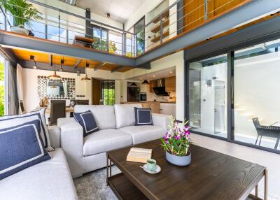 Spacious modern living room with a loft