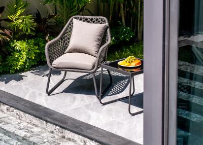 Outdoor seating area by the pool