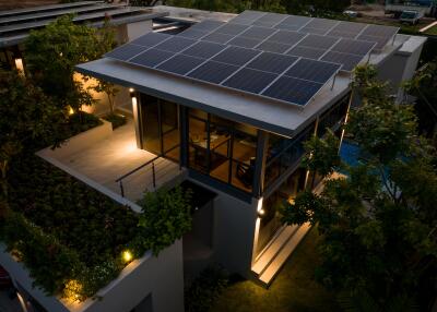 Modern building with solar panels