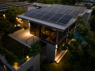 Modern building with solar panels