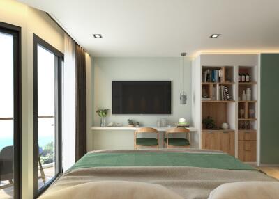 Modern bedroom with balcony view