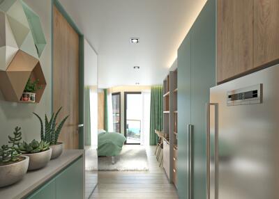 Modern hallway leading to a bedroom