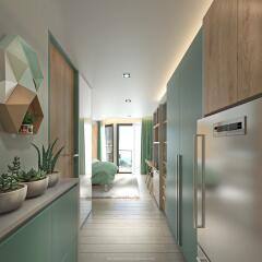 Modern hallway leading to a bedroom