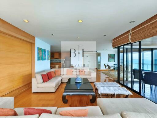 Spacious and modern living room with ocean view