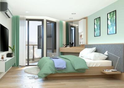 Modern and stylish bedroom with balcony access