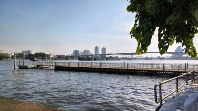 Waterfront view with city skyline