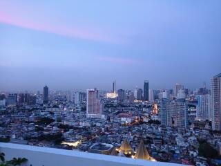 View of the city skyline during twilight