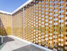 Spacious balcony with wooden lattice