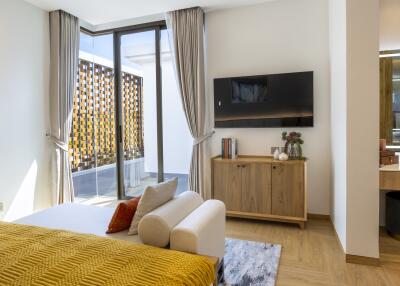 Modern bedroom with a window view