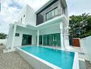 Modern two-story house with swimming pool