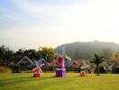 Beautiful outdoor area with colorful windmill decorations