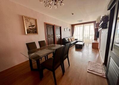 Spacious living room with dining area