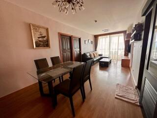 Spacious living room with dining area