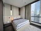 Modern bedroom with city view